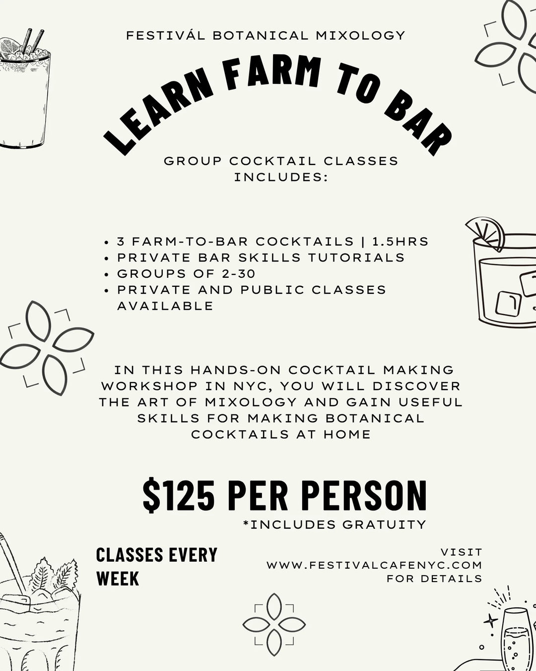 Botanical Group Cocktail Making Class — $125 per Person